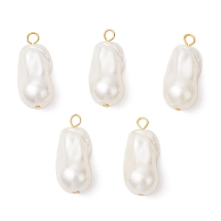 Золотой Подвески из искусственного жемчуга, овальные, с железной петлей, золотые, 35~36x15~15.5x15 мм, отверстие : 4 мм