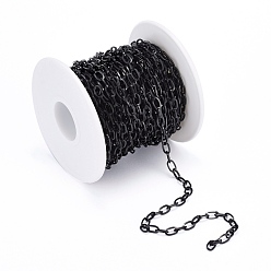 Electrophoresis Black 304 Stainless Steel Cable Chains, Unwelded, with Spool, Flat Oval, Electrophoresis Black, 7x4x0.8mm, about 32.8 Feet(10m)/roll