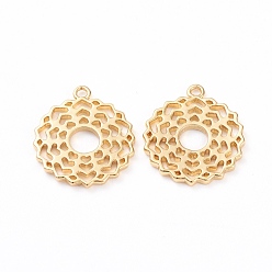 Real 18K Gold Plated Brass Pendants, Long-Lasting Plated, Hollow, Flower with Heart, Real 18K Gold Plated, 17x15x1mm, Hole: 1.2mm