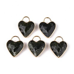 Southern Jade Подвески из натурального южного нефрита, латунные подвески в форме сердца с оправой, граненые, золотой свет, 22~23x18.5x7 мм, отверстие : 6x6 мм