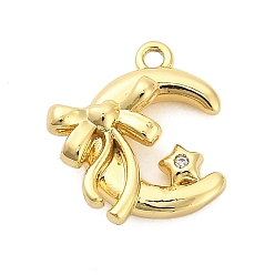 Золотой Латунные микро проложить кубического циркония подвески, луна с бантом и подвесками в виде звезд, золотые, 15x13x4.5 мм, отверстие : 1.3 мм