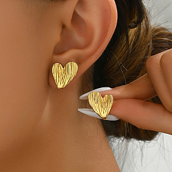 Сердце Геометрические серьги 201 из нержавеющей стали, женские повседневные украшения для вечеринок, золотые, сердце, 29x17 мм