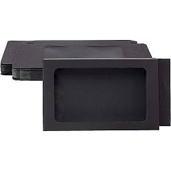 Schwarz Faltbare kreative Kraftpapierbox, Geschenkboxen für die Hochzeit, Gunst-Box, Geschenkbox aus Papier, mit PVC klares Fenster, Rechteck, Schwarz, 19.9x10.5x1.7 cm