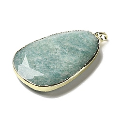 Amazonite Natural Amazonite Pendants, Faceted Teardrop Charms, with Rack Plating Golden Plated Brass Edge, 50.5~51x32~32.5x7.5~8mm, Hole: 4x6mm