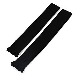 Negro Guantes sin dedos para tejer con hilo de fibra acrílica, guantes largos de invierno con volantes y orificio para el pulgar, negro, 420~460x75 mm