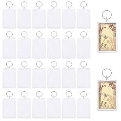 Clear 24 Bags Acrylic & Iron Photo Frame Keychains, Rectangle, with Split Key Ring, Platinum, Clear, 110mm