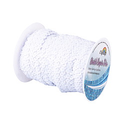 Белый Пластиковые блестки эластичные шарики, блестки бисер, Аксессуары для орнаментов, 3 рядов рулет с пайеткой, плоско-круглые, белые, 25x1.5 мм, 10 м / рулон