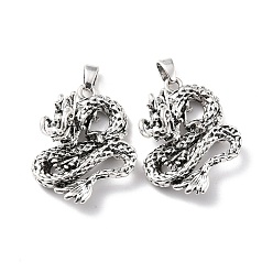 Antique Silver Brass Pendants, Dragon, Antique Silver, 30x23x10.5mm, Hole: 4x4.5mm