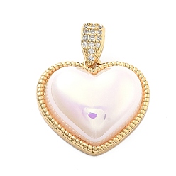 Настоящее золото 18K Стойка покрытие латунь с абс имитация перламутра, долговечный, без свинца и без кадмия, сердце прелести, реальный 18 k позолоченный, 21.5x23x8 мм, отверстие : 7x3 мм