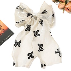 Бежевый Бабочка узор ткань длинный бант заколки для волос, аксессуары для волос для женщин и девочек, бежевые, 290x165 мм