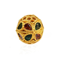 Золотой Полая стойка покрытие латунь цветные кубические циркониевые бусины, долговечный, круглые, золотые, 9.5 мм, отверстие : 1.8 мм