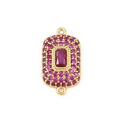 Violet Brass Micro Pave Cubic Zirconia Connector Charms, Rectangle Links, Rack Plating, Long-Lasting Plated, Real 18K Gold Plated, Violet, 19x10x4mm, Hole: 1.2mm