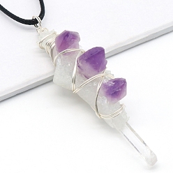Аметист Природный аметист большие кулоны, самородки платинового цвета в медной проволоке, 76 мм