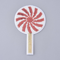 Red Computerized Embroidery Cloth Iron on/Sew on Patches, Costume Accessories, Paillette Appliques, Pinwheel, for Christmas, Red, 129x78x1.5mm