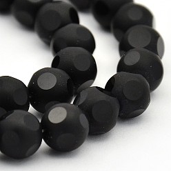 Black Frosted Glass Round Bead Strands, Black, 10mm, Hole: 1mm, about 35pcs/strand, 15.74 inch