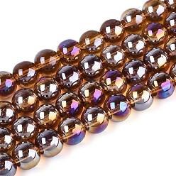 Перу Гальванизируйте прозрачное стекло бисер нитей, круглые, с покрытием AB цвета, Перу, 8~8.5 мм, отверстие : 1 мм, около 51~53 шт / нитка, 14.57~15.35'' (37~39 см)