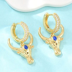 Настоящее золото 18K Серьги-кольца из латунного микро-паве с фианитами, крупный рогатый скот, с эмалью, без свинца и без кадмия, долговечный, стойки покрытие, реальный 18 k позолоченный, 30x17 мм