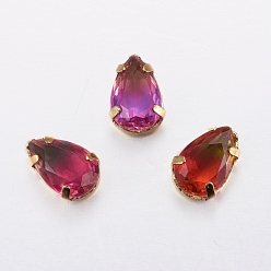 (52) Непрозрачная лаванда Шить на горный хрусталь, стекло горный хрусталь, с золотыми тонами латунных зубьев, аксессуары для одежды, граненые, слеза, разноцветные, 12.6x8.4x6 мм, отверстие : 1 мм