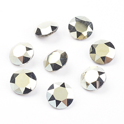 Металлическое Светлое Золото Заостренные задние и задние боковые кабошоны из стразного стекла, класс А, граненые, плоско-круглые, металлическое светлое золото, 8x4.5 мм