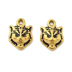 Черный 304 из нержавеющей стали шармы эмали, очарование головы волка, ионное покрытие (ip), реальный 18 k позолоченный, чёрные, 13.5x10x4.5 мм, отверстие : 1.4 мм