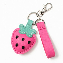 Hot Pink DIY Strawberry Keychain Kits, Including PU Leather, Cotton, Cotton Thread and Iron Findings, Hot Pink, 52x52x1.5mm, Hole: 1mm