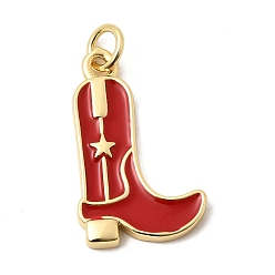 Красный Латунь эмаль подвески, брелоки для ботинок, без кадмия и без свинца, долговечный, стойки покрытие, реальный 18 k позолоченный, красные, 21.5x13x2.5 мм, Перейти кольцо: 5x1 мм, внутренний диаметр: 3.5 мм