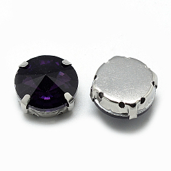 Purple Sew on Rhinestone, Multi-strand Links, Glass Rhinestone, with Brass Prong Settings, Garments Accessories, Faceted, Flat Round, Platinum, Purple, 9x6.3mm, Hole: 0.8~1mm