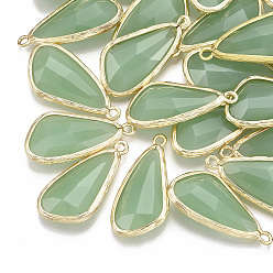 Зеленый Стеклянные подвески, с латунной фурнитурой , граненые, слеза, золотые, зелёные, 28.5x14x6 мм, отверстие : 1.5 мм