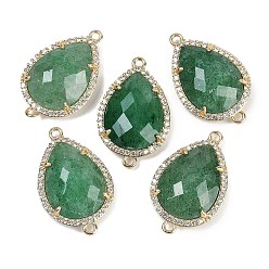 Клубничный Кварц Натуральный зеленый клубничный кварц граненые звенья-слезинки, латунь с покрытием из латуни, микро-паве, прозрачные подвески из кубического циркония, золотые, 26x16.5x6 мм, отверстия : 1.6 mm и 1.4 мм