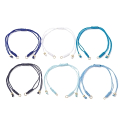 Синий 6шт 6 цвета плетеный нейлоновый шнур изготовление браслета, с латунными бусинами и 304 наконечниками из нержавеющей стали, золотые, синие, 10.63 дюйм (27 см), 1 шт / цвет