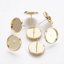Настоящее золото 18K 202 Выводы серьги из нержавеющей стали шпилька, с 304 штифта из нержавеющей стали, плоско-круглые, золотые, 10 мм, 8 mm внутреннего диаметра, контактный: 0.9 mm