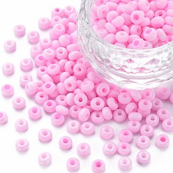 Pearl Pink 6/0 Glass Seed Beads, Macaron Color, Round Hole, Round, Pearl Pink, 4~4.5x3mm, Hole: 1~1.2mm, about 4500pcs/bag, about 450g/bag.