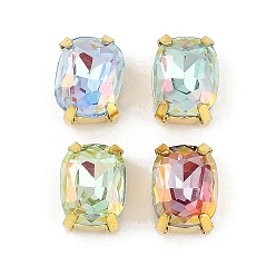Золотой Латунные стеклянные стразы пришивные стразы, прямоугольные, граненые, разноцветные, золотые, 11x8x6 мм, отверстие : 0.8 мм
