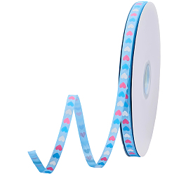 Светло-Голубой 1 рулон полиэстеровой репсовой ленты, с сердцем напечатаны, Небесно-голубой, 3/8 дюйм (9 мм), о 100yards / рулон (91.44 м / рулон)