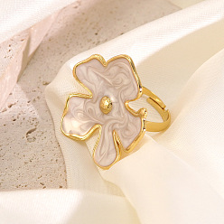 Белый 304 из нержавеющей стали эмаль палец кольца, цветок, золотые, белые, 45.7x44.5 мм, внутренний диаметр: регулируемый