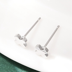 Платинированный Серьги-гвоздики в виде креста из латуни для женщин, Реальная платина, 5.5x5.5 мм