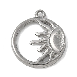Нержавеющая Сталь Цвет 304 подвески из нержавеющей стали, плоский круглый с солнечными чарами, цвет нержавеющей стали, 18x15.5x2.5 мм, отверстие : 1.2 мм