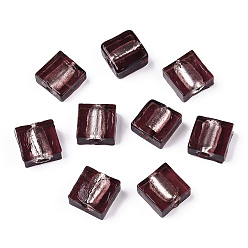 Темно-Красный Бусины ручной работы бусины серебряной фольгой, квадратный, темно-красный, 12x12x6 мм