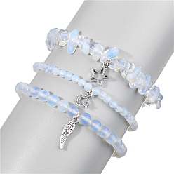 Опал Эластичные браслеты с синтетическим опалитом, для женщин, амулет звезда, луна и крылья, периметр: 7-1/2 дюйм (19 см), 3 шт / комплект