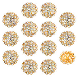 Золотой 14шт 1-отверстие стержневая кнопка из сплава, со стразами, цветок, золотые, 23.5x12.5 мм, отверстие : 2.3 мм