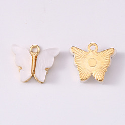 Floral White Alloy Acrylic Pendants, Butterfly, Light Gold, Floral White, 14x16.5x3mm, Hole: 1.6mm