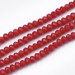 Red Opaque Solid Color Glass Beads Strands, Faceted, Rondelle, Red, 3x2mm, Hole: 0.5mm, about 150~155pcs/strand, 14.96 inch~15.35 inch(38~39cm)