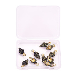 Black Alloy Enamel Pendants, Conch Shell Shape, Light Gold, Black, 20x9x6mm, Hole: 1.8mm, 10pcs/box