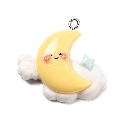 Луна Подвески из смолы, с железной платиной петлей, луна, 26x27.5x7.5 мм, отверстие : 2 мм