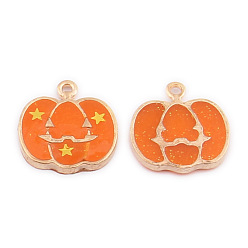 Оранжевый Подвески из сплава с эмалью на тему Хэллоуина, с блеском порошок, тыквенные прелести, оранжевые, 18x18 мм