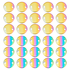 Rainbow Color Rainbow Color Ion Plating(IP) 304 Stainless Steel Links Connectors, Flat Round, 10x1mm, Hole: 1.3mm, 30pcs/Box