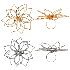 Platinum & Light Gold 4 шт. 2 цветные кольца из сплава, цветок, платина и светлое золото, 61x58 мм, внутренний диаметр: 17 мм, 2 шт / цвет