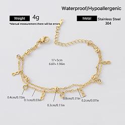 Infinity 304 Bracelet en acier inoxydable serti de zirconiums cubiques transparents 2 Bracelet à plusieurs rangs pour femme, or, infini, 6.69 pouce (17 cm)