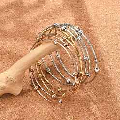 Многоцветный Модные 201 браслеты из нержавеющей стали, с круглых бусин, многоцветные, 2-5/8 дюйм (6.8 см), 7 шт / комплект