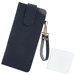Black 1Pc PU Leather Glasses Storage Bags, Sunglasses Case with Belt, Rectangle, with 1Pc Suede Fiber Glasses Cleaning Cloth, Black, 185x85x11mm
